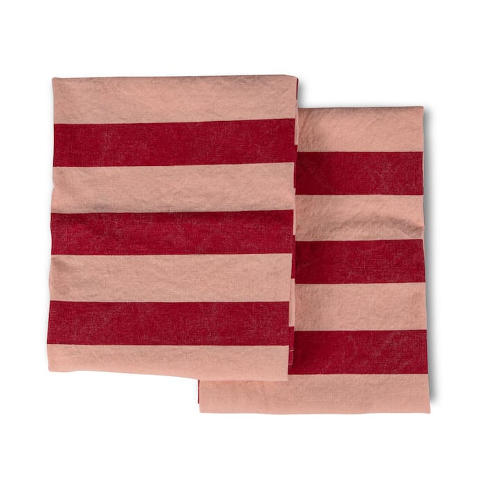 Leya stripe kökshandduk 50x70 cm 2-pack - Röd-rosa - Byon