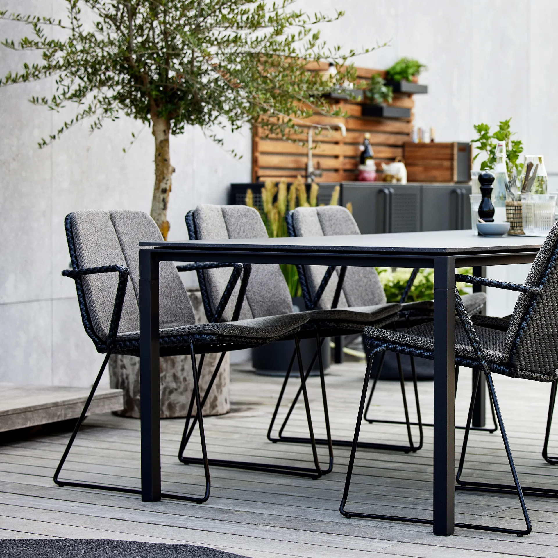 Pure bord 200x100 cm Basalt grey-lava grey,  Cane-line