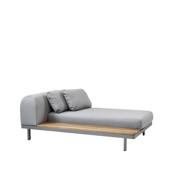 Space schäslong light grey - tyg light grey, höger, lång sidoskiva teak, grå alu.stativ - Cane-line
