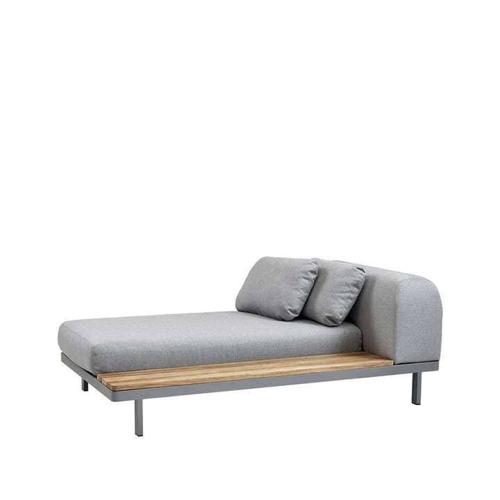 Space schäslong light grey - tyg light grey, vänster, lång sidoskiva teak, grå alu.stativ - Cane-line