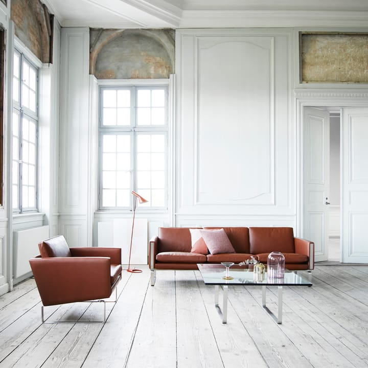 CH103 soffa 3-sits - läder sif 92 brun, rostfritt stålstativ - Carl Hansen & Søn