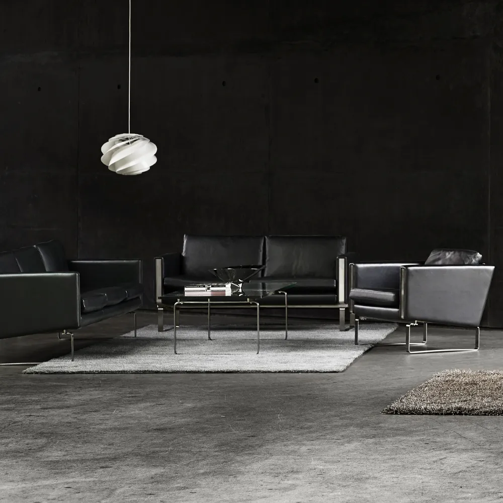 CH103 soffa 3-sits, Loke 7150 läder-rostfritt stål Carl Hansen & Søn
