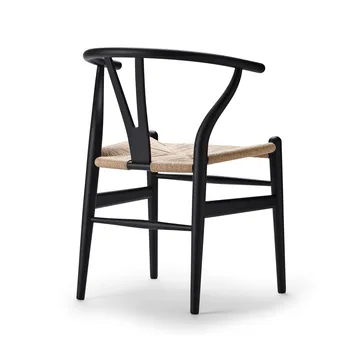 CH24 Y-stol Soft naturflätad sits, Black, 6-pack - Carl Hansen & Søn