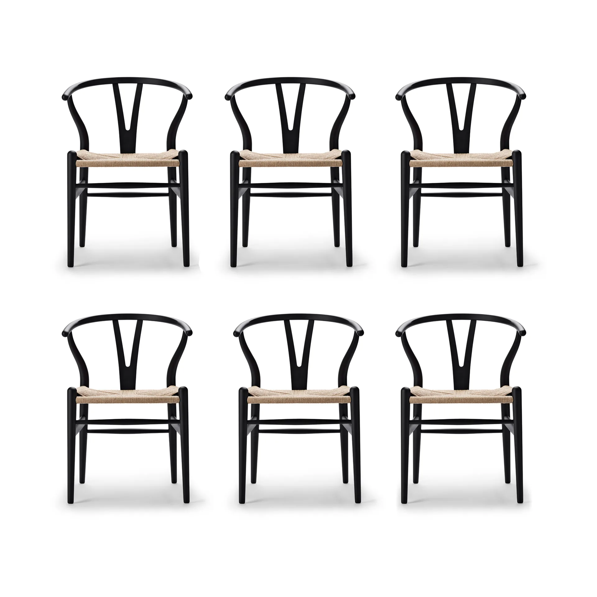 CH24 Y-stol Soft naturflätad sits, Black, 6-pack Carl Hansen & Søn