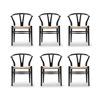 CH24 Y-stol Soft naturflätad sits, Black, 6-pack - Carl Hansen & Søn