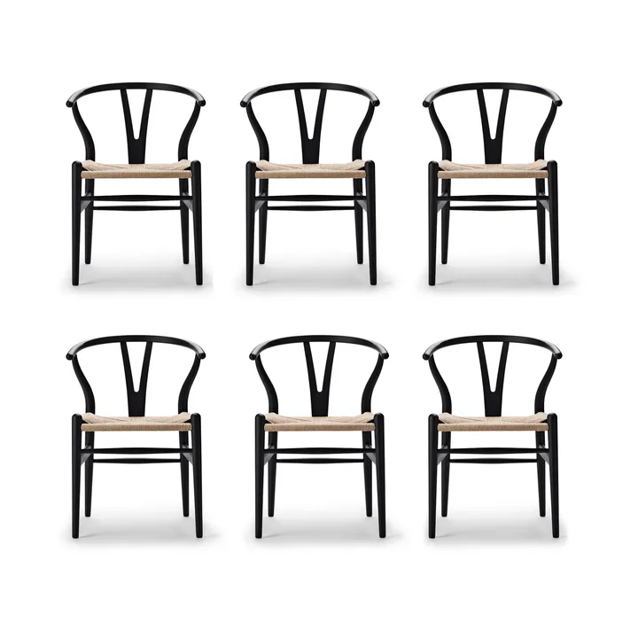 CH24 Y-stol Soft naturflätad sits, Black, 6-pack - Carl Hansen & Søn