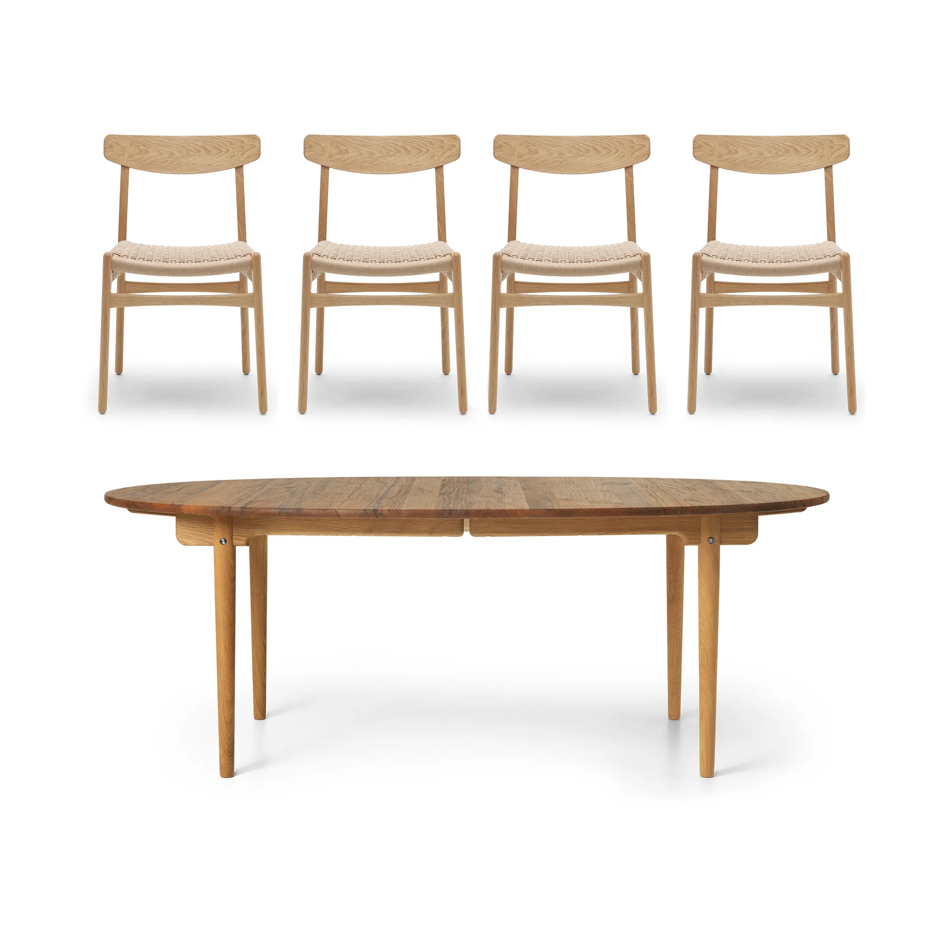 CH338 matbord & ilägg + CH23 stol 4-pack - Teak-ek,  Carl Hansen & Søn