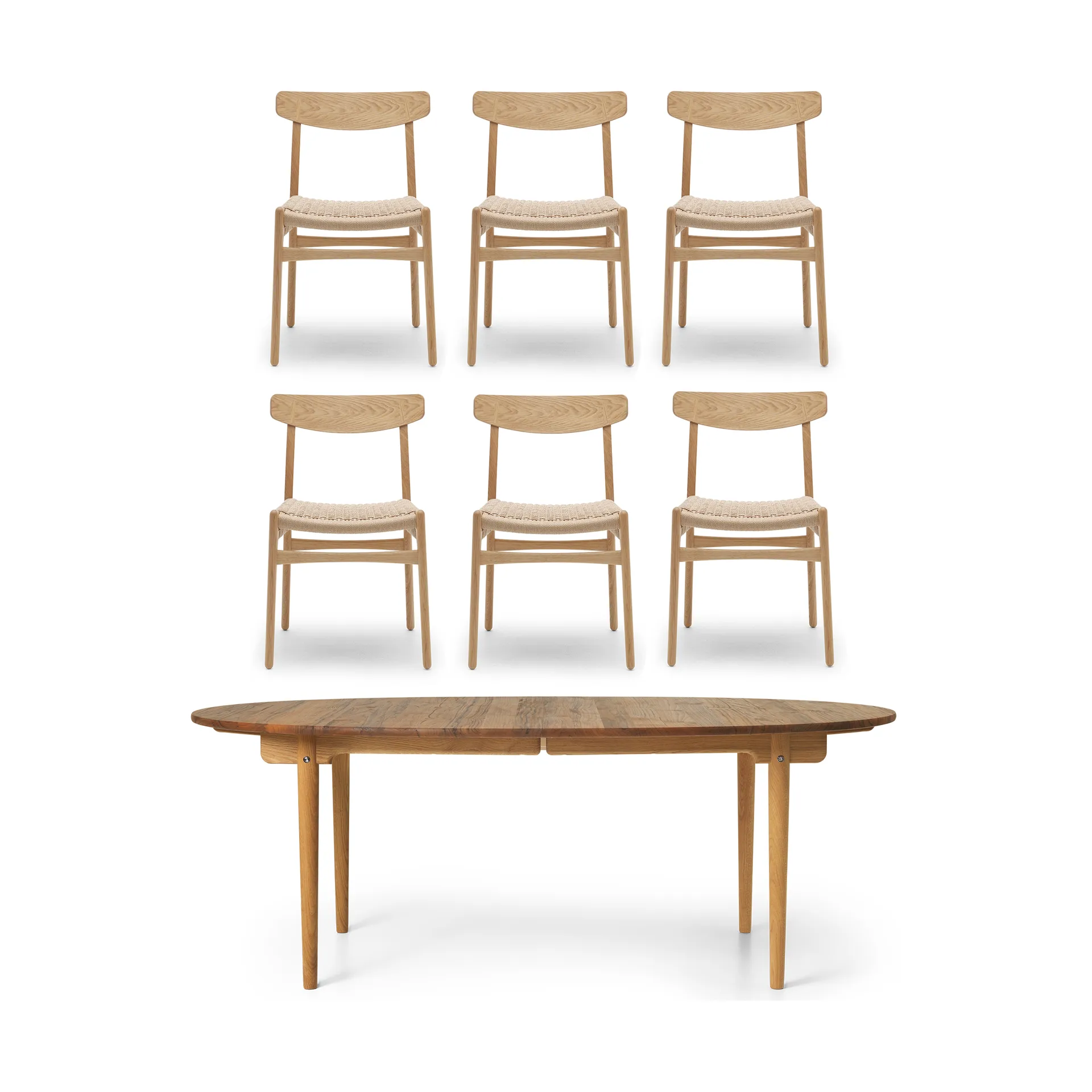 CH338 matbord & ilägg + CH23 stol 6-pack - Teak-ek,  Carl Hansen & Søn