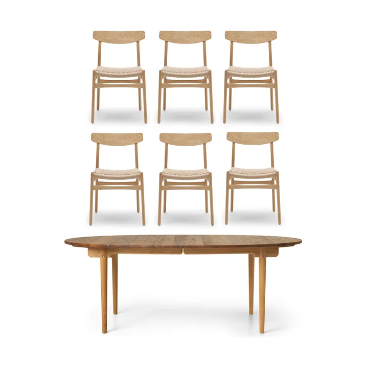 CH338 matbord & ilägg + CH23 stol 6-pack - Teak-ek - undefined - Carl Hansen & Søn
