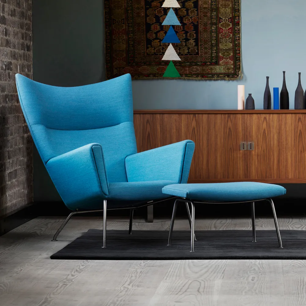 CH445 Wing Chair fåtölj, Remix 163-rostfria stålben Carl Hansen & Søn