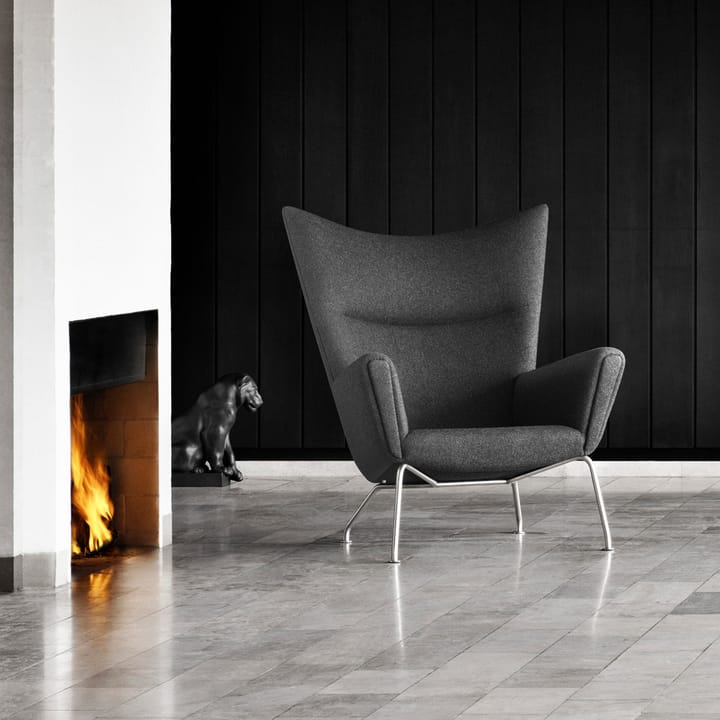 CH445 Wing Chair fåtölj, Remix 233-rostfria stålben Carl Hansen & Søn