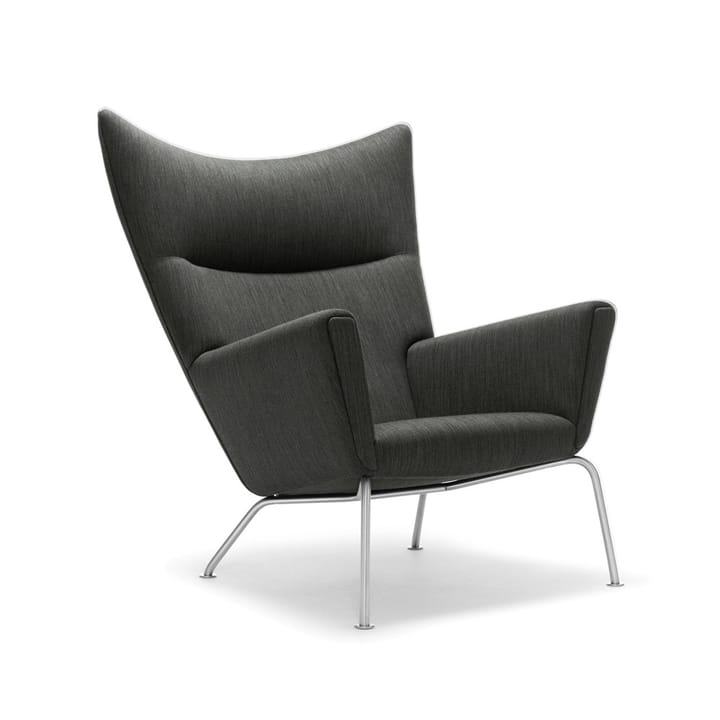 CH445 Wing Chair fåtölj - tyg remix 173 gråsvart, rostfria stålben - Carl Hansen & Søn