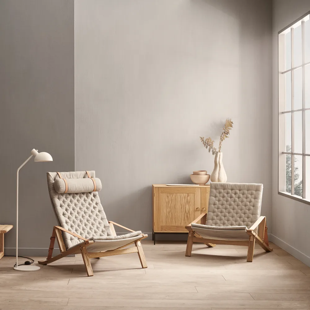FK10 Plico fåtölj, Tyg canvas natur-oljad ek Carl Hansen & Søn