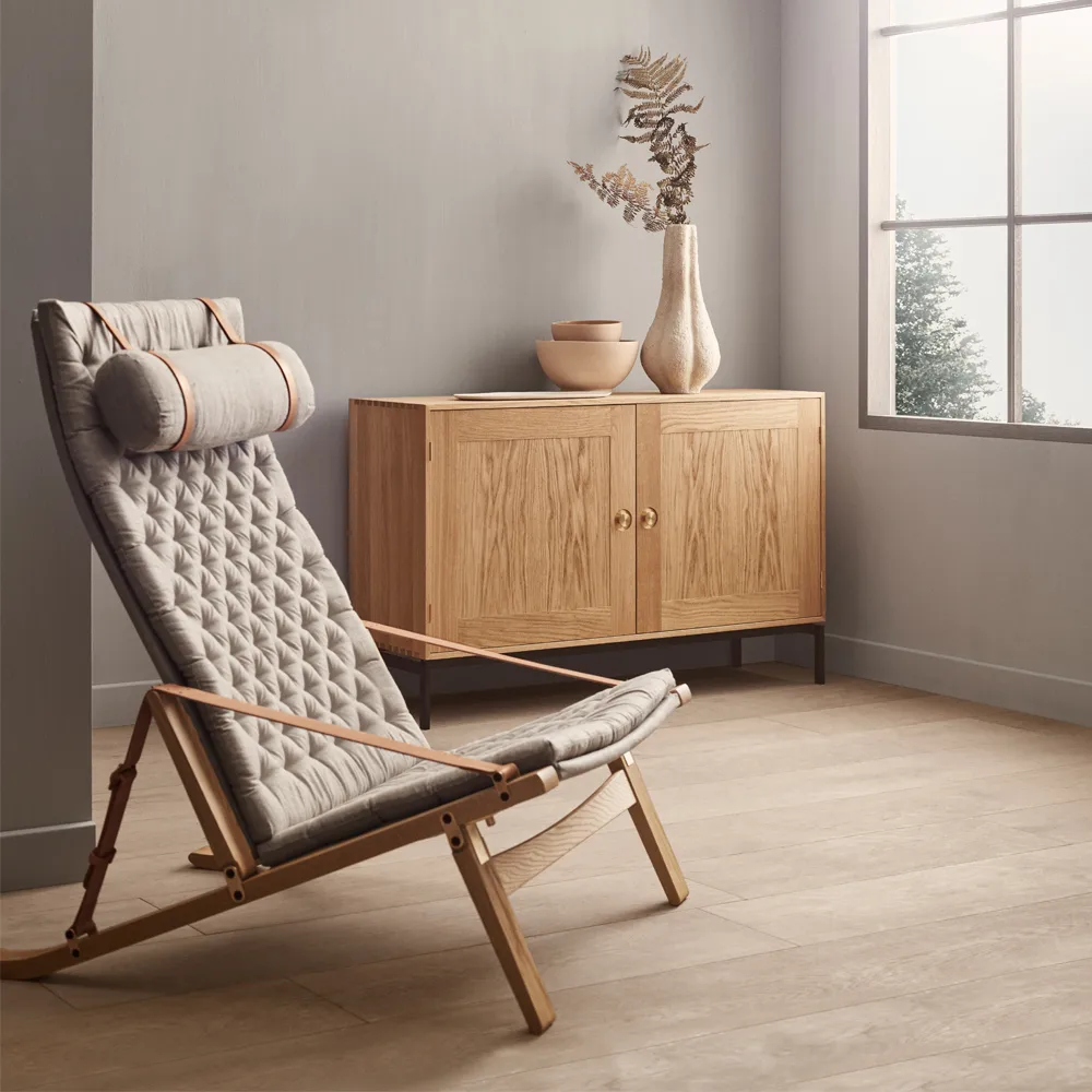 FK10 Plico fåtölj, Tyg canvas natur-oljad ek Carl Hansen & Søn