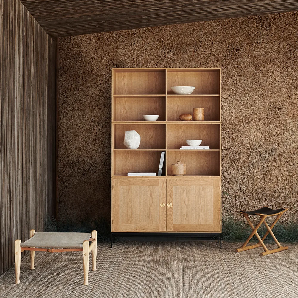 KK97170 Safari fotpall, Thor 307 läder-vitoljad ask Carl Hansen & Søn