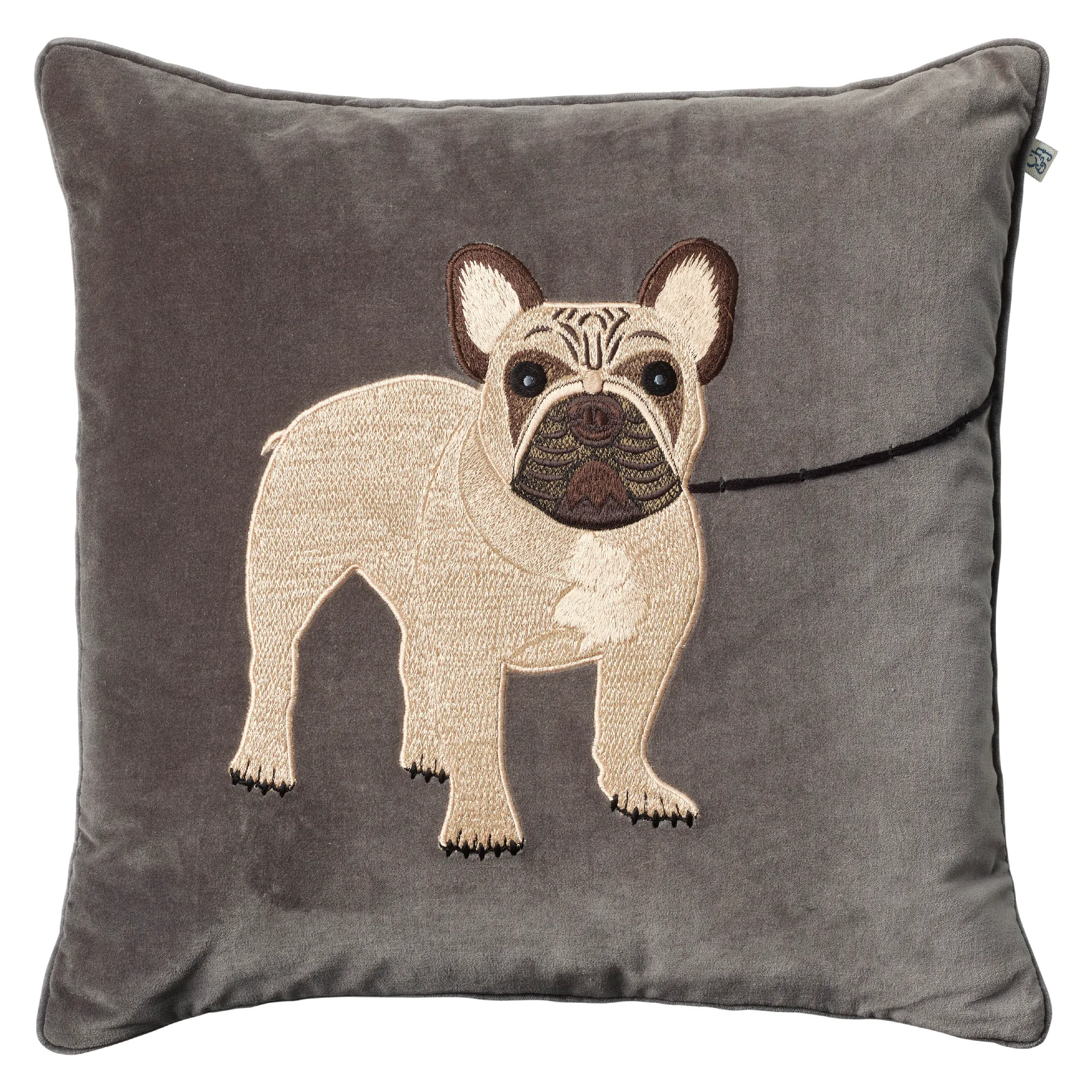 Embroidered French Bull Dog kuddfodral 50x50 cm, Grå Chhatwal & Jonsson