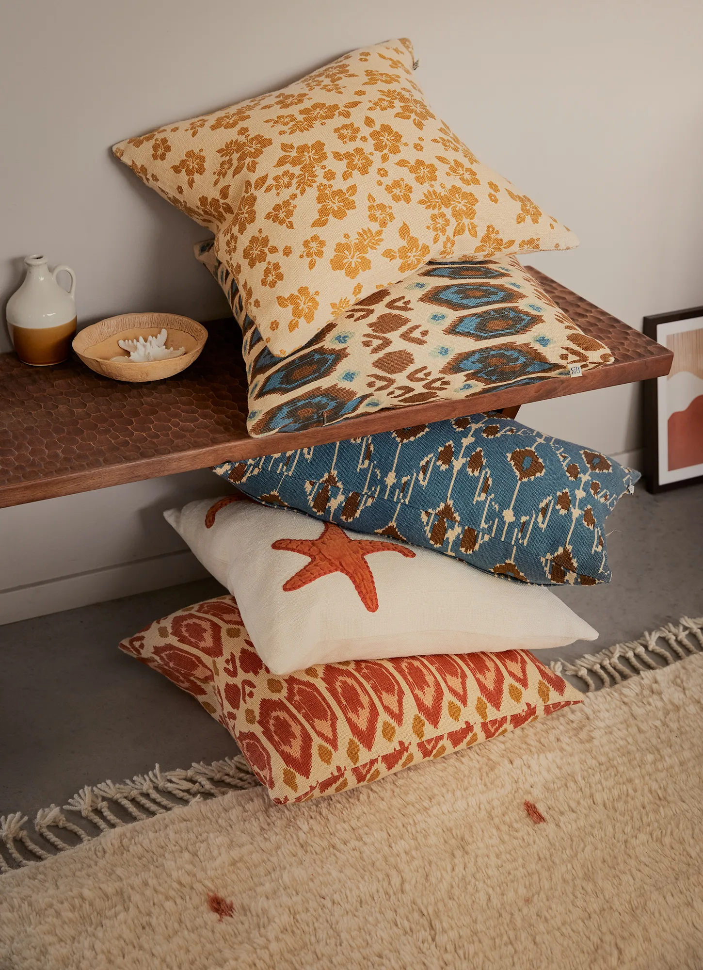 Ikat Bombay kuddfodral 50x50 cm, Taupe-heaven blue-aqua Chhatwal & Jonsson