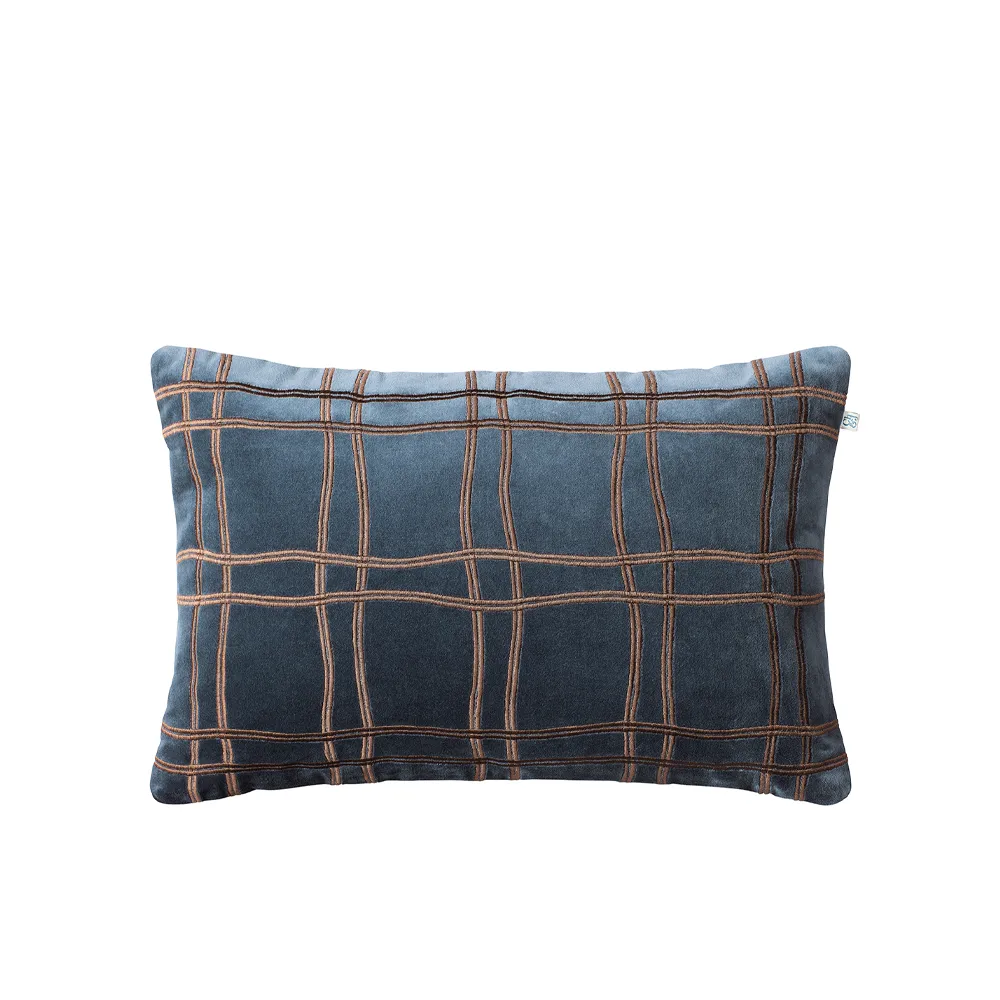 Tattersall kuddfodral, sea blue/cognac, 60x40 cm Chhatwal & Jonsson