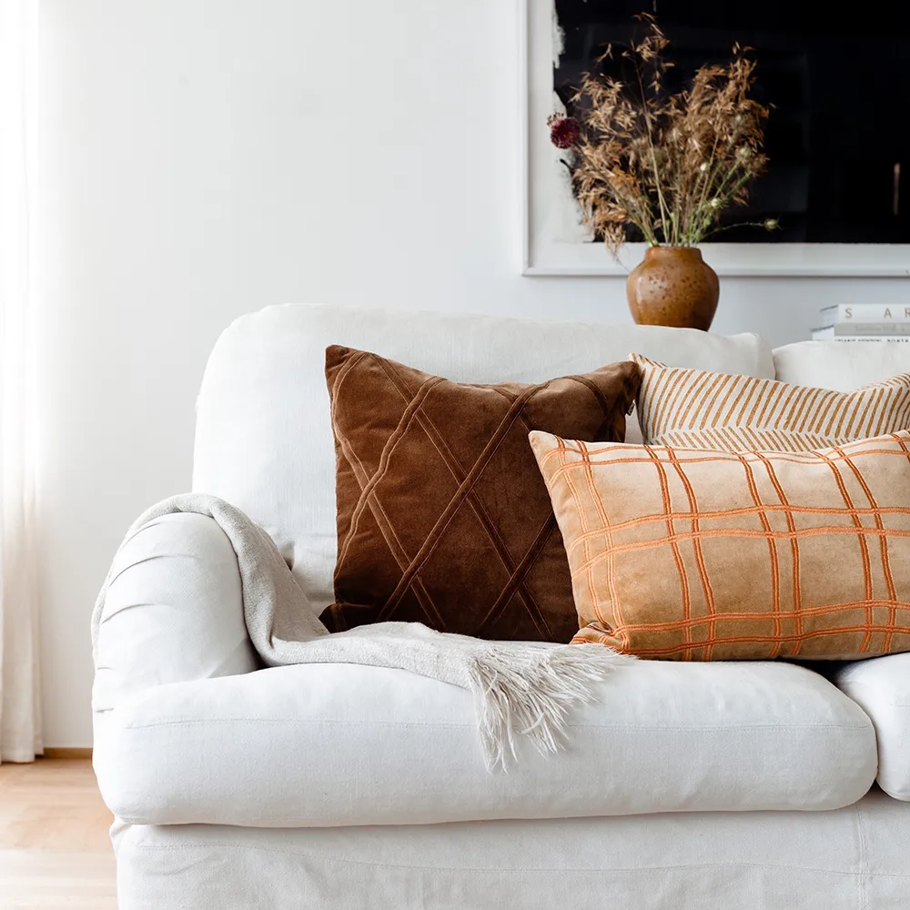 Tattersall kuddfodral, sea blue/cognac, 60x40 cm Chhatwal & Jonsson