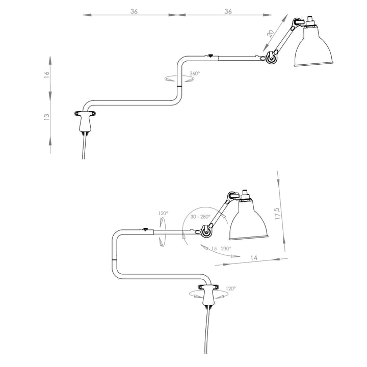 Lampe Gras 303 vägglampa, svart, rund skärm DCWéditions