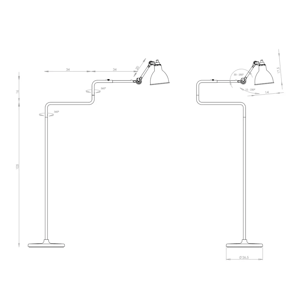 Lampe Gras 411 golvlampa, svart, rund skärm DCWéditions