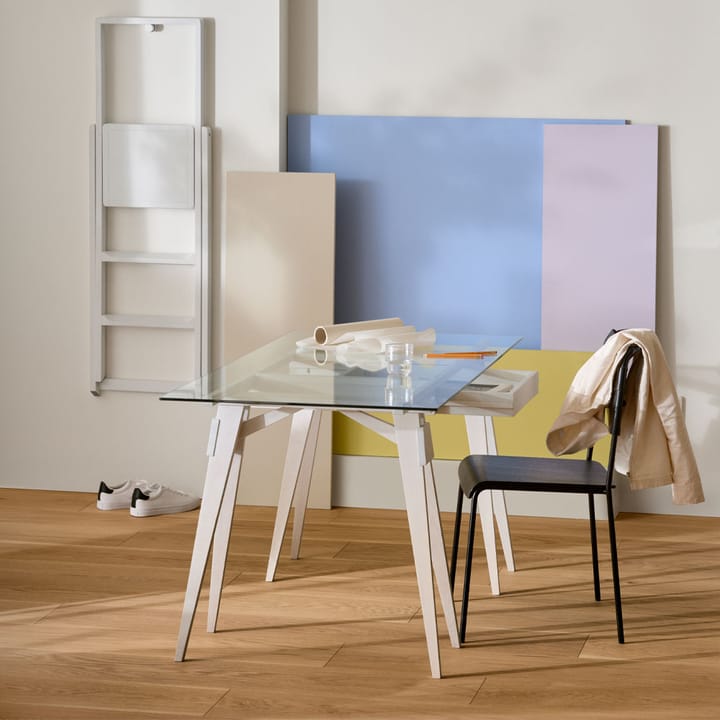 Arco skrivbord, vit lack, inkl. låda, glasskiva Design House Stockholm