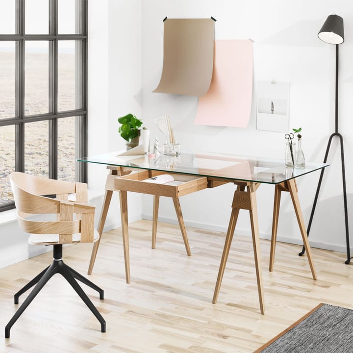 Arco skrivbord, vit lack, inkl. låda, glasskiva Design House Stockholm