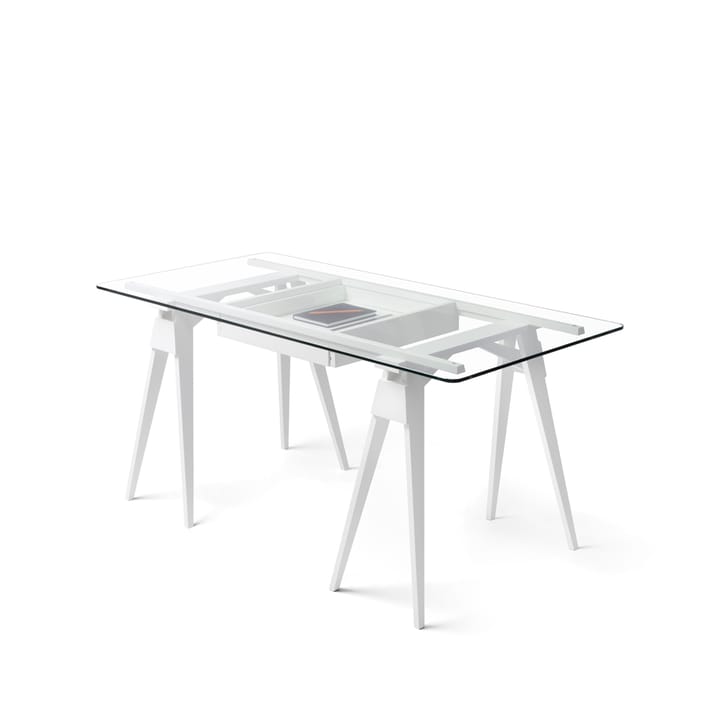 Arco skrivbord - vit lack, inkl. låda, glasskiva - Design House Stockholm