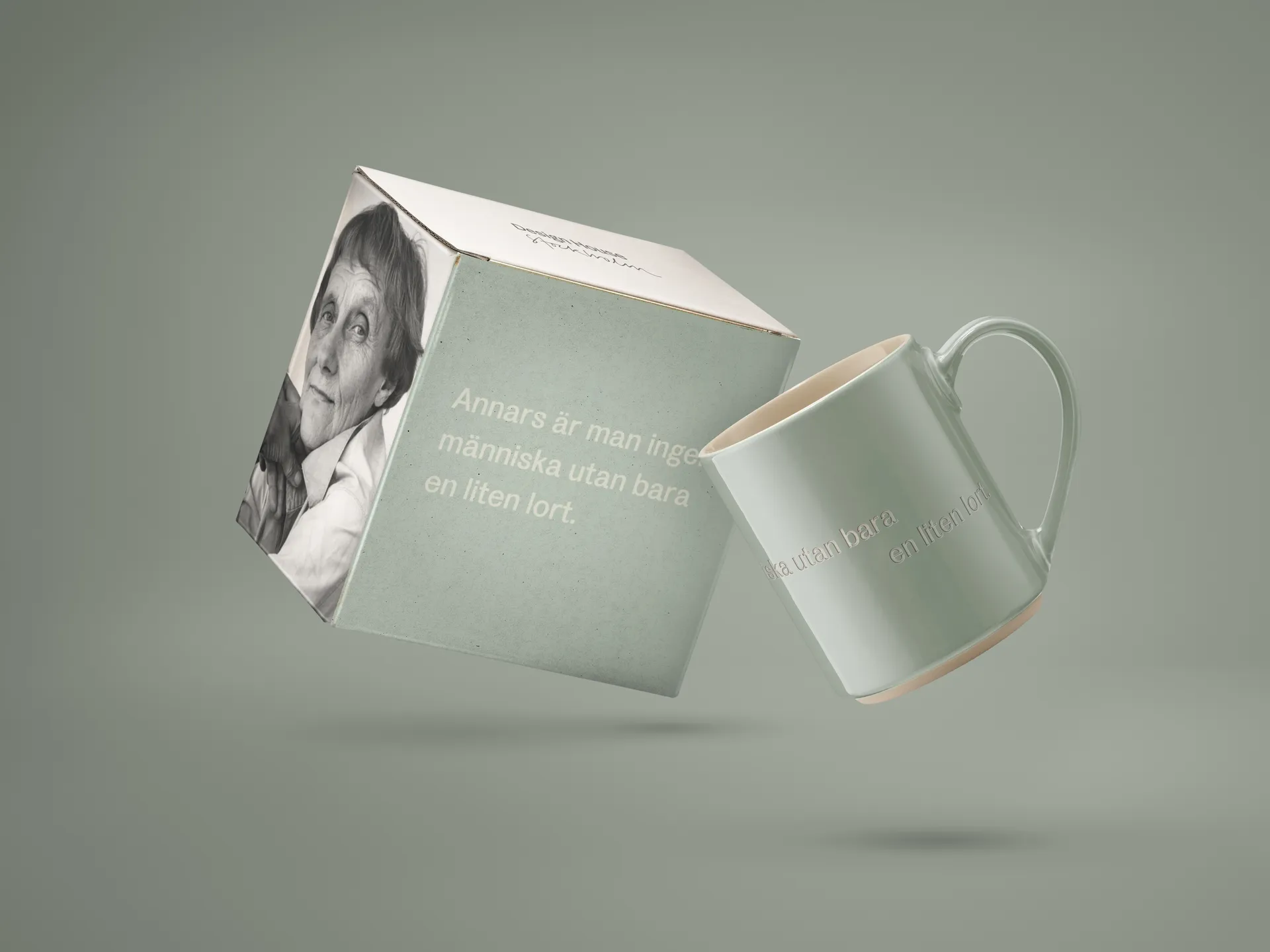 Astrid Lindgren mugg, annars är man ingen människa, Svensk text Design House Stockholm