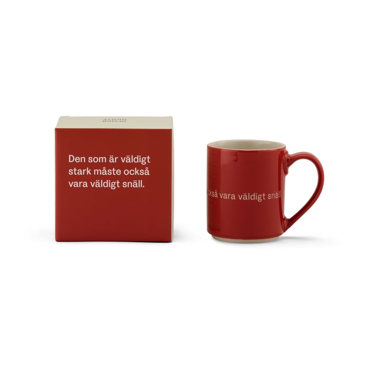 Astrid Lindgren mugg, den som är väldigt stark, svensk text Design House Stockholm