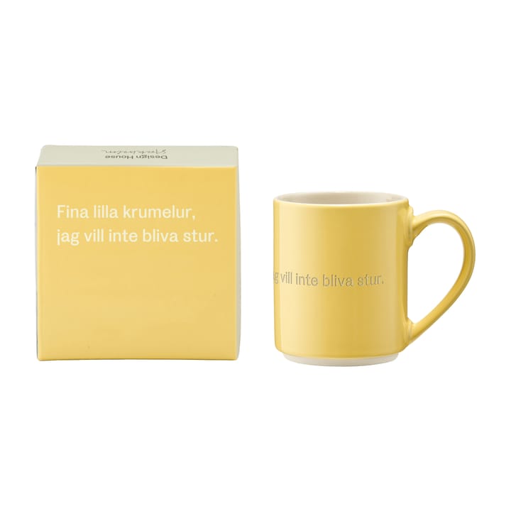 Astrid Lindgren mugg, fina lilla krumelur, Svenskt text Design House Stockholm