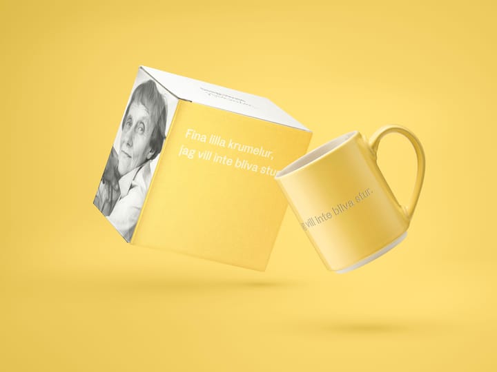 Astrid Lindgren mugg, fina lilla krumelur, Svenskt text Design House Stockholm