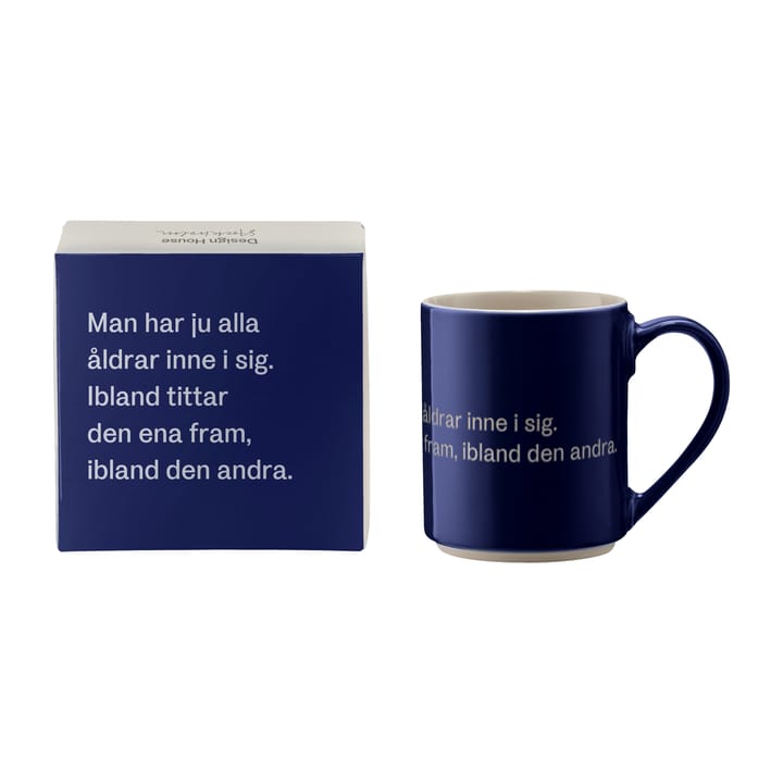 Astrid Lindgren mugg, man har ju alla åldrar, Svenskt text Design House Stockholm