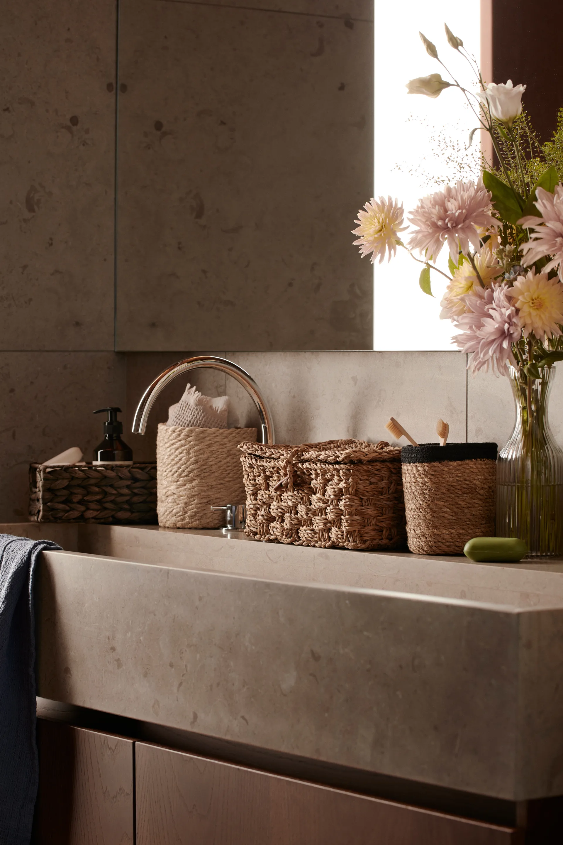 Emil förvaringskorg 3-pack small, Natur-svart Dixie