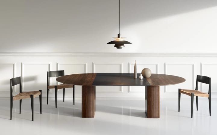 Ten förlängningsbart matbord runt, Rökt ek Ø120 cm dk3