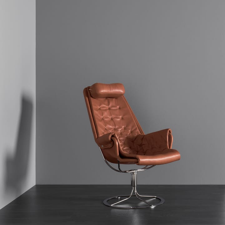 Jetson fåtölj, läder dakota 28 brun-flax bärande väv-krom Dux