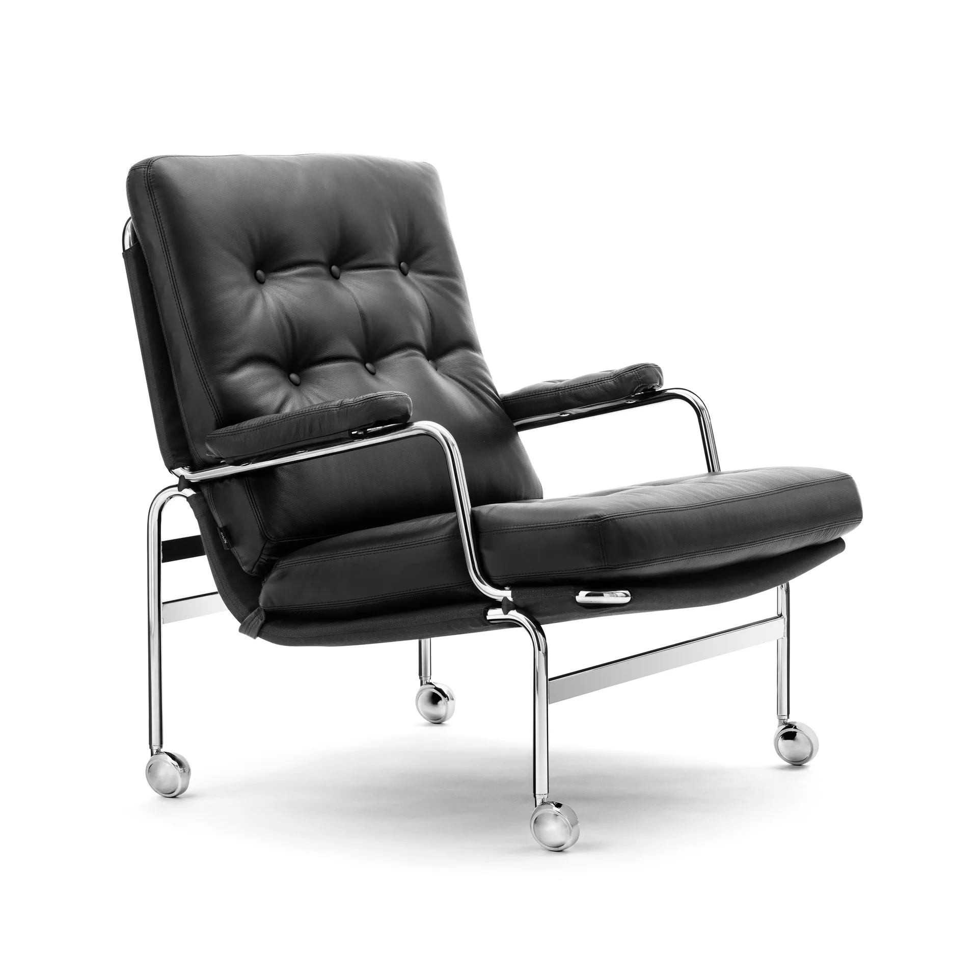 Karin fåtölj, Läder dakota 88 svart-plain 88 svart-kromstativ Dux