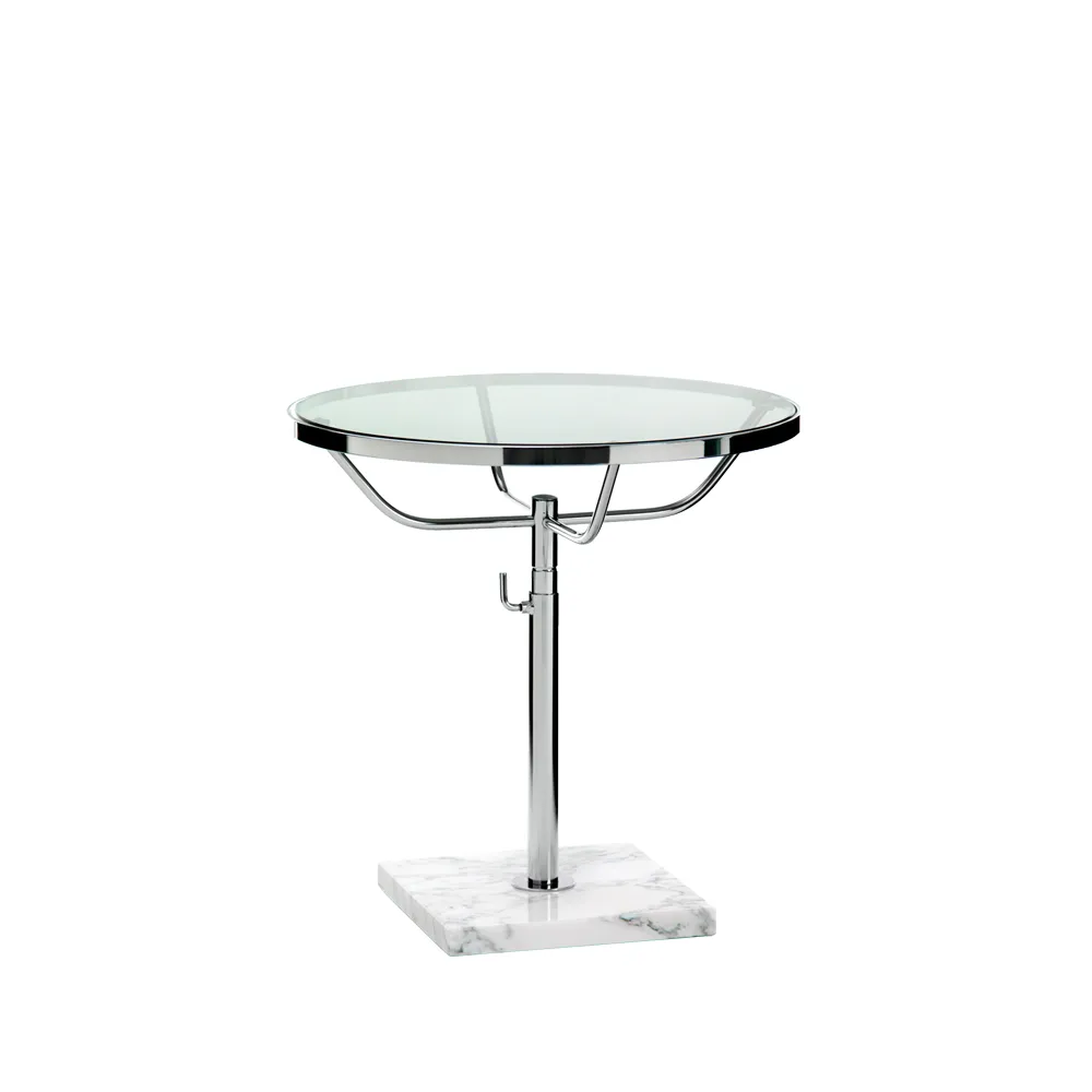 Pronto bord, Rökfärgat glas, vit marmor Dux