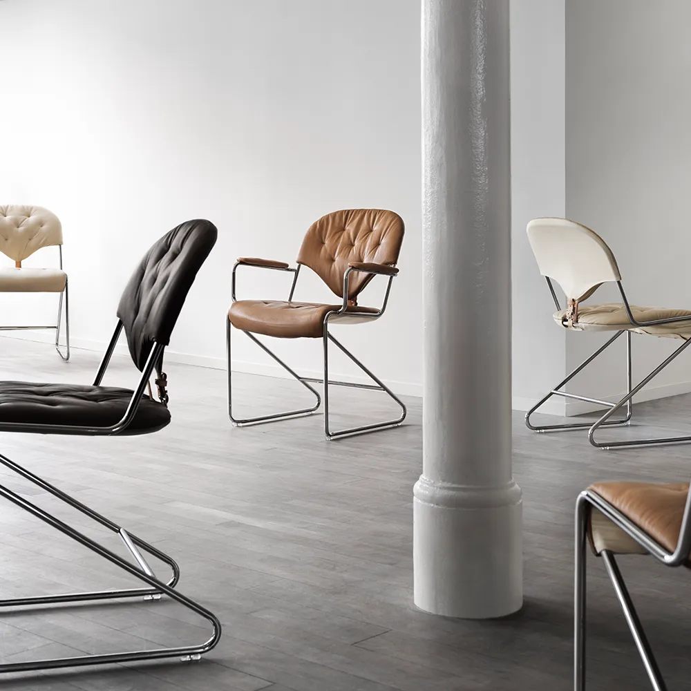 Sam stol, Läder naturale camel, hög, kromstativ, baksida plain 20 Dux