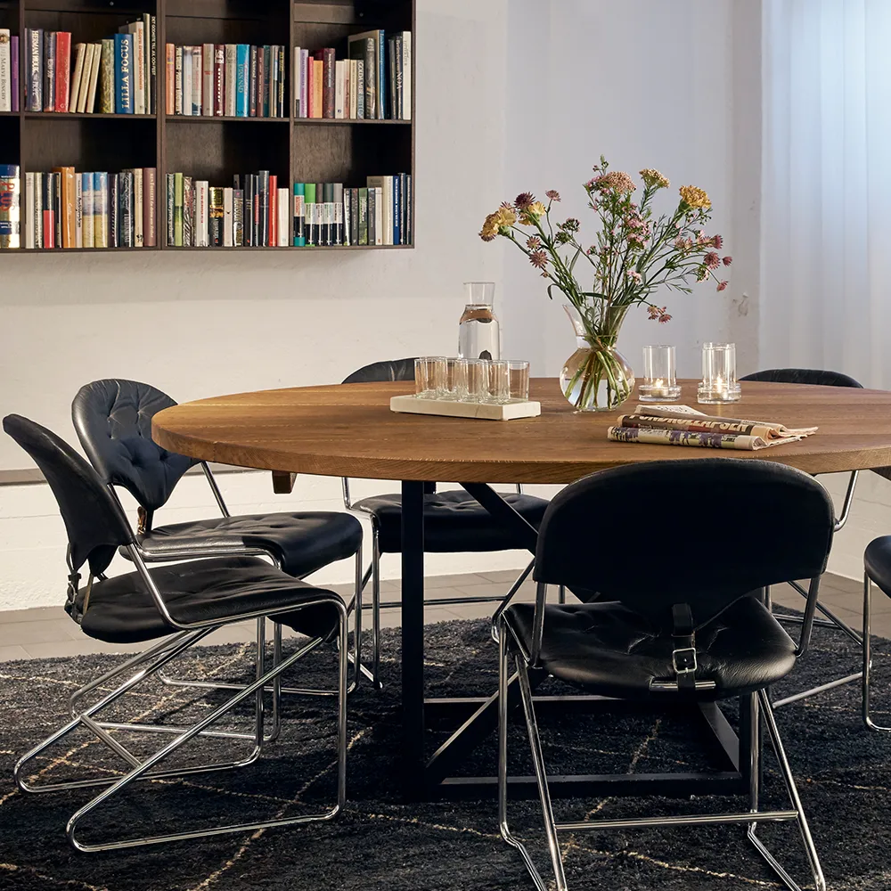 Sam stol, Läder naturale camel, hög, kromstativ, baksida plain 20 Dux