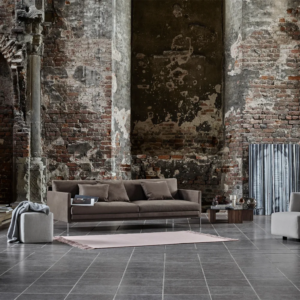 Ash soffa, 3-sits 240 cm tyg Desert 07 vit-borstade stålben Eilersen