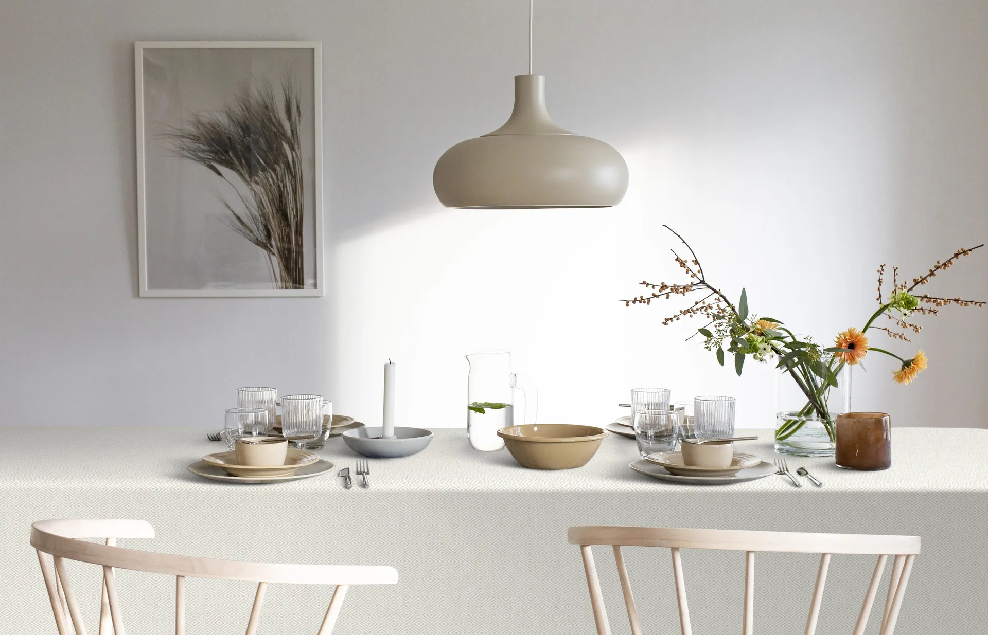 Gåsöga bordsduk oblekt, 150x300 cm Ekelund Linneväveri