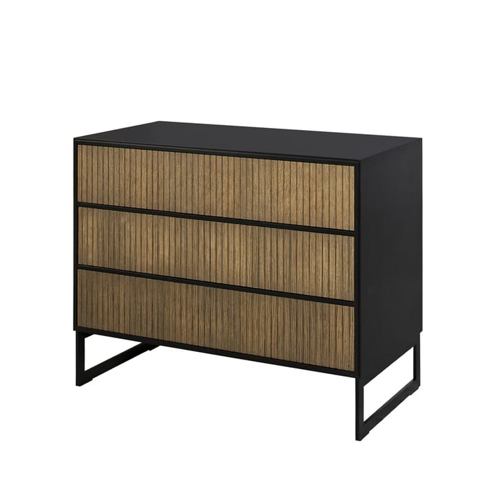 Line byrå, walnut/black, 3 lådor, svarta metallben Englesson