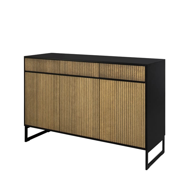 Line Hög skänk, walnut/black, 3dörrar+3lådor+1+1hylla, svarta metallben Englesson