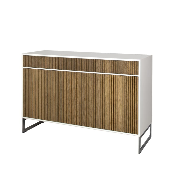 Line Hög skänk, walnut/white, 3dörrar+3lådor+1+1hylla, kromben Englesson