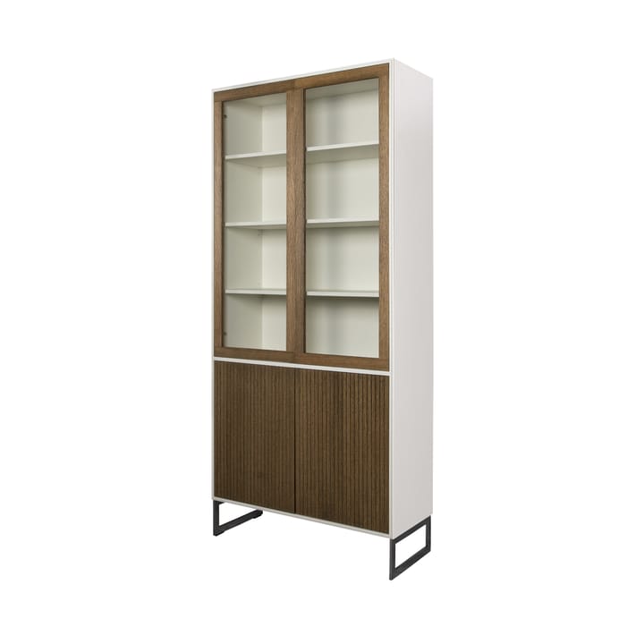 Line vitrinskåp, walnut/white, 2+2dörrar+3+1hyllor, kromben Englesson