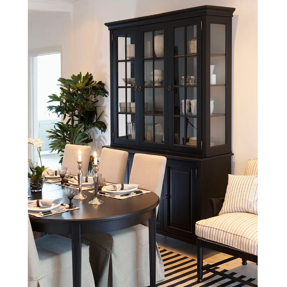 Stockholm vitrin/överskåp, svart, glassidor, 3 dörrar Englesson