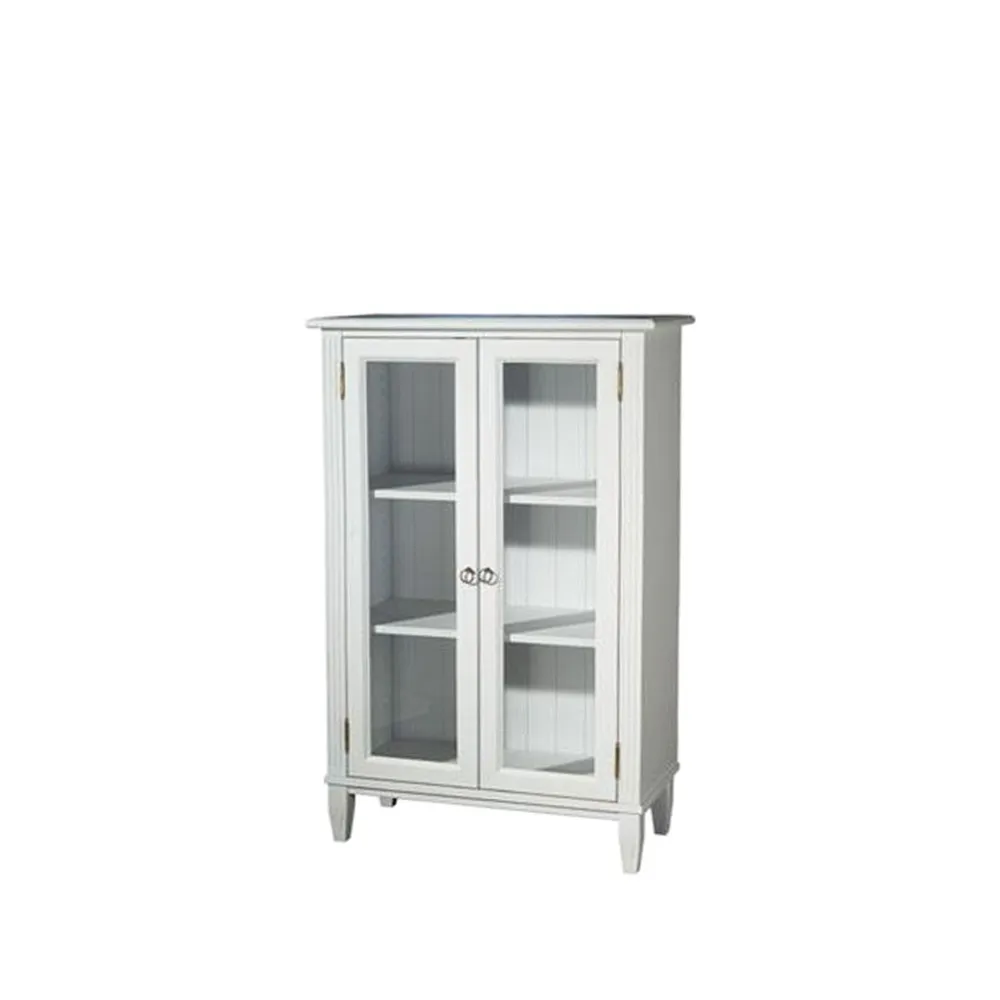 Stockholm vitrinskåp, whitewash, lågt, 2 glasdörrar Englesson