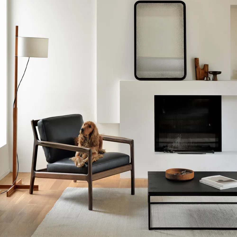 Jack loungefåtölj, Black leather-Rosewood Ethnicraft