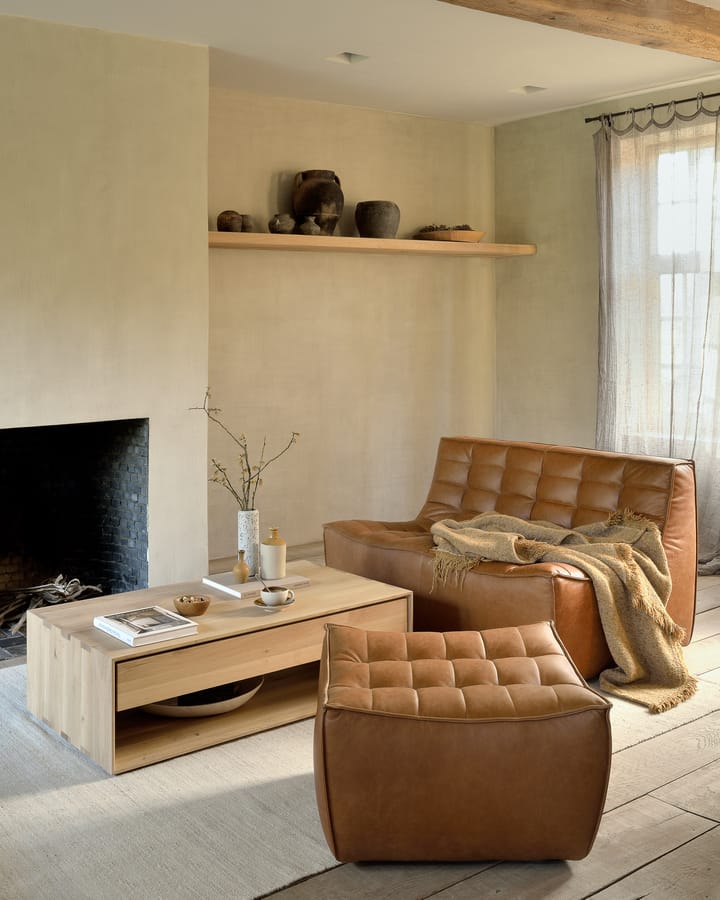 N701 fotpall 70x70 cm, Aniline leather brown Ethnicraft